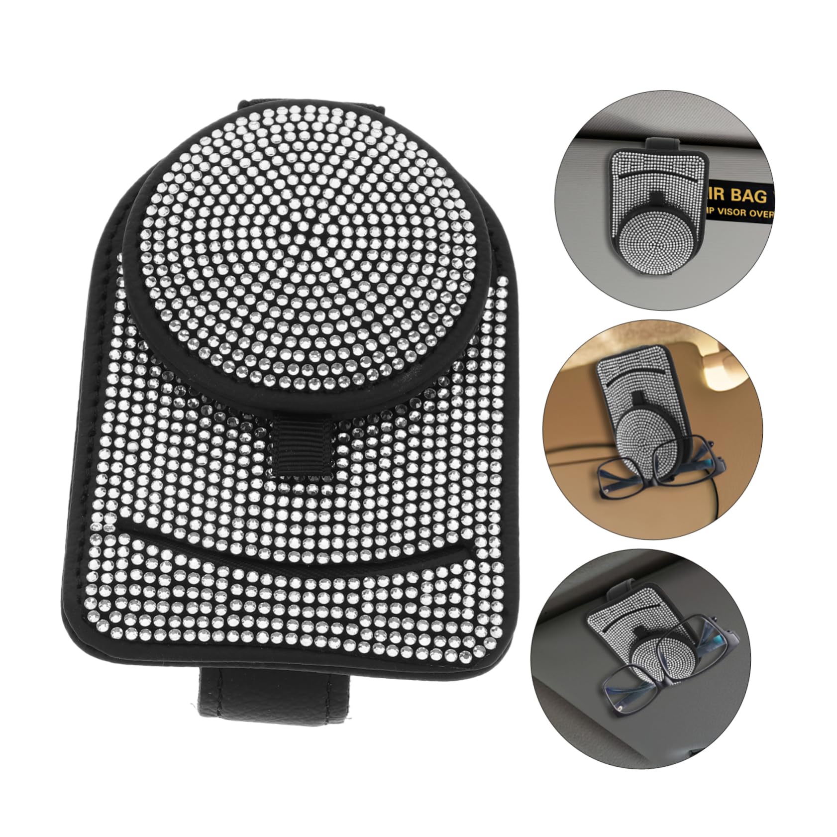 Gatuida 3pièces Porte-lunettes De Voiture Avec Strass Support à Clip Pour Pare-soleil Accessoire Esthétique Pour Lunettes De Soleil Et Cartes
