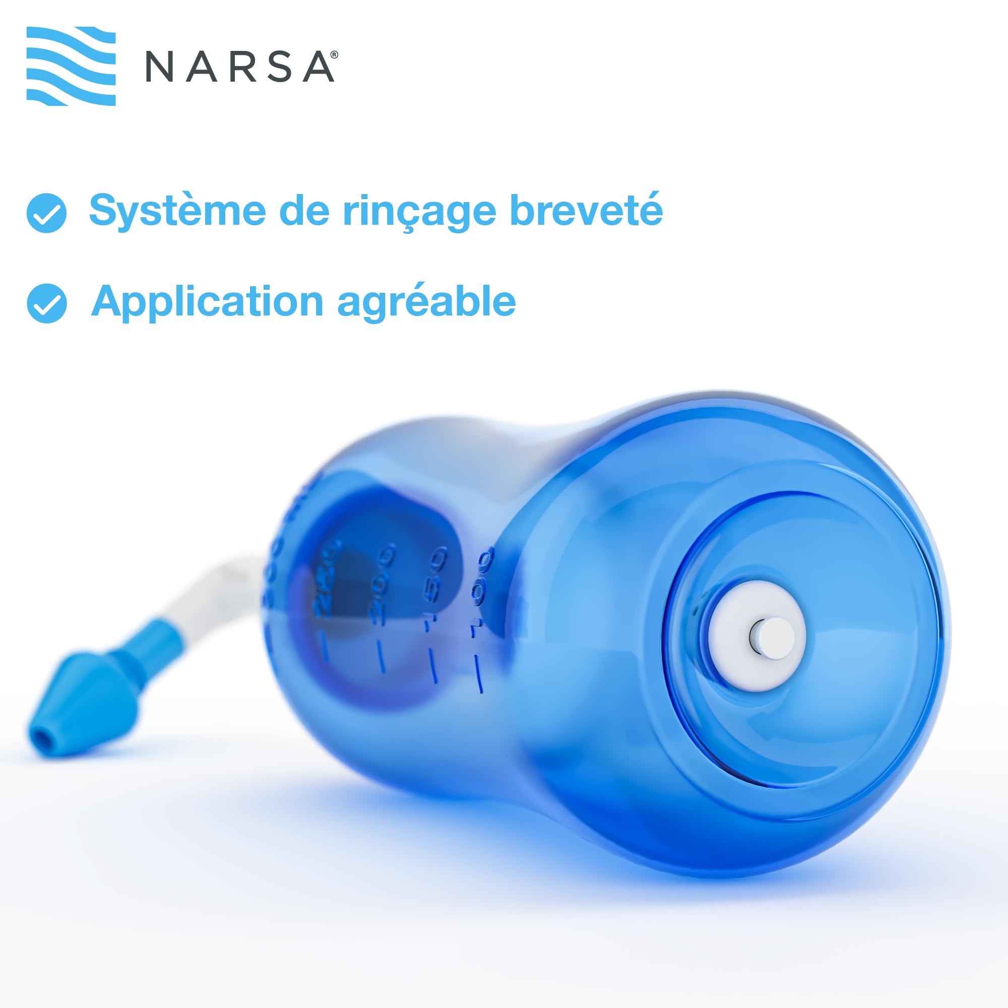 NARSA Douche nasale avec 30x Sel de rinçage nasal · Lavage nez pour Adultes et Enfants premium · pour Soulager la Congestion Nasal, les Allergies, les Infections, le Pollen & les Impuretés