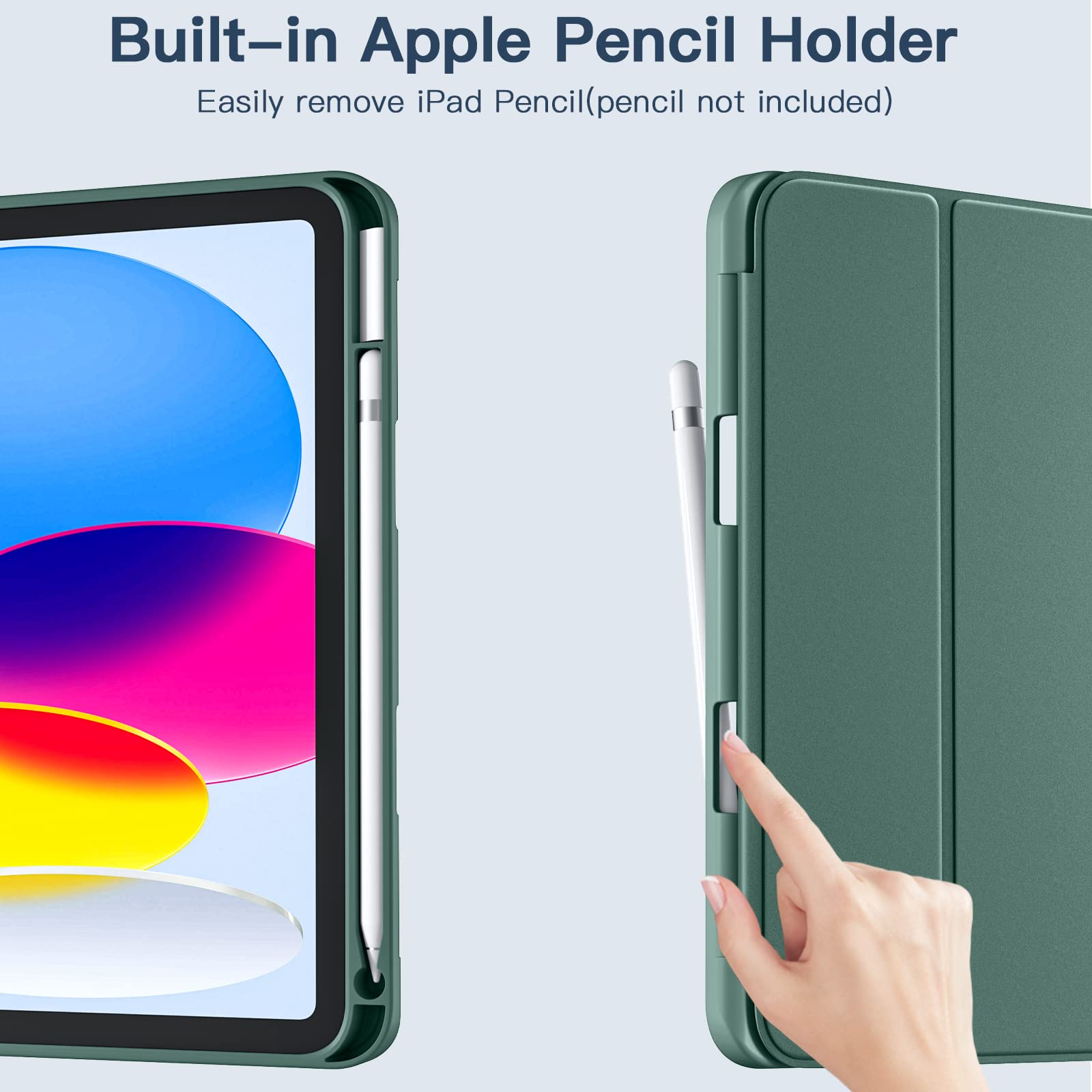 ProCase voor iPad 10e generatie hoesje met potloodhouder 2022 10,9 inch, transparante achterkant iPad 10 hoesje, 10e generatie iPad-hoes voor A2696 A2757 A2777 - olijfgroen
