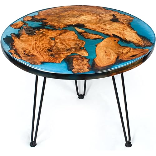 GEDSIOLD Round Epoxy Table, Resin Coffee Table Live Edge Coffee Table for Living Room -16 inch Tall