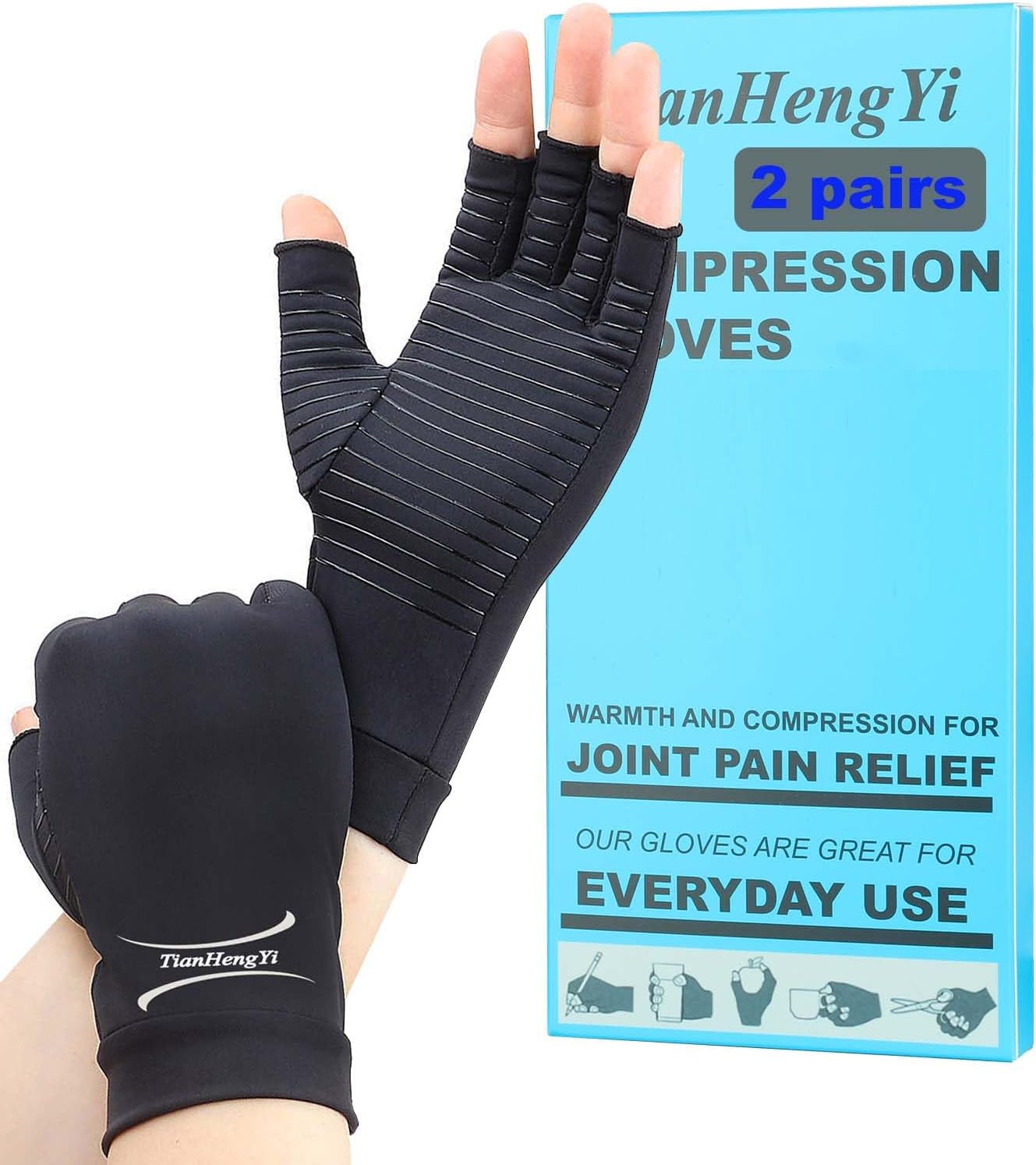 2 Pairs Copper Arthritis Gloves for Relief Pain for Women Men
