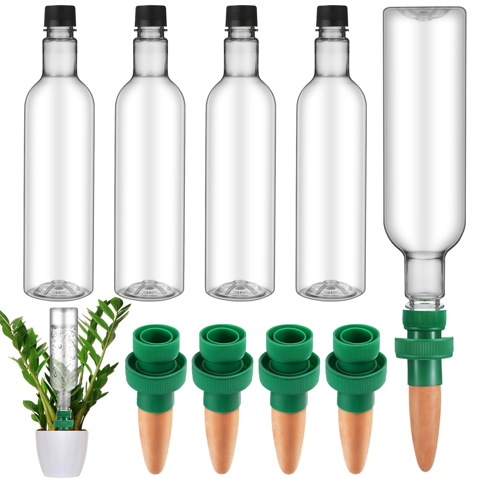 SiliFine 8 Set Plant Watering Devices Include Self Watering Spikes and 26 oz Plastic Bottles Plant Waterer Devices with Adjustable Control Valve