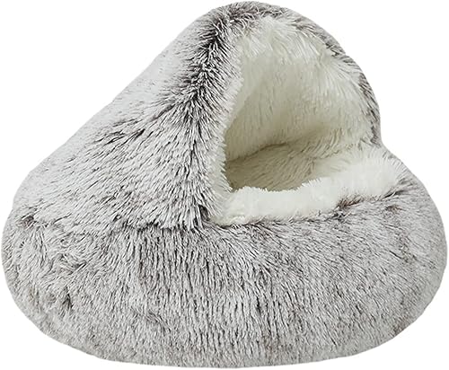 VARMTOR Cama para gatos de invierno, con carcasa cálida semicerrada para gatos, cama para gatos y cachorros, casa para gatos semicerrada, cama de