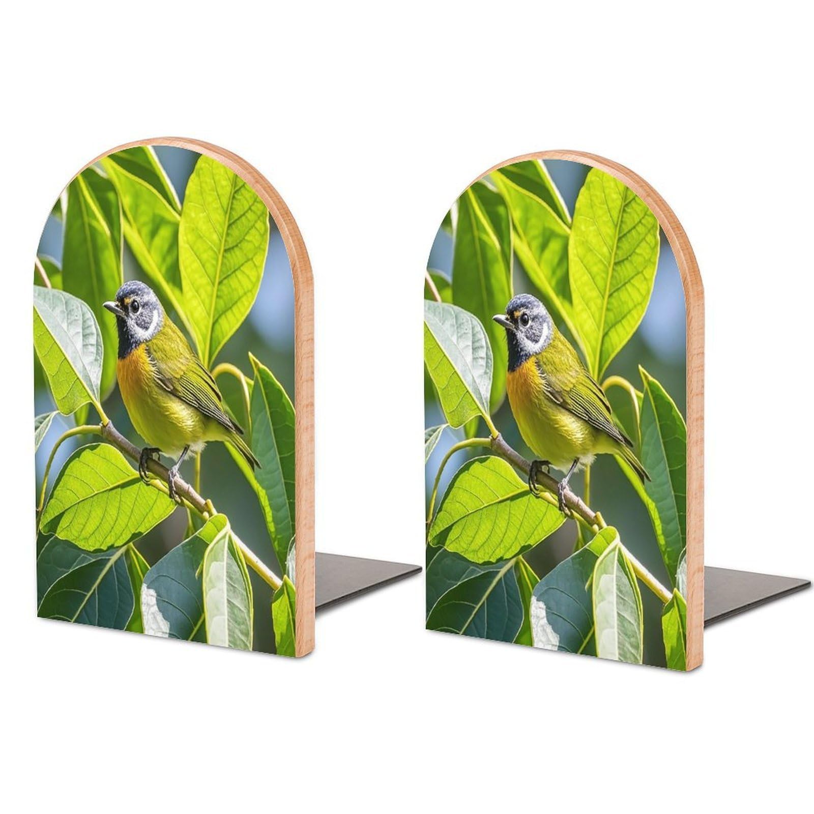 Green Leaves and Birds Bookend for Shelves Unique Book End Sturdy Books Holder Heavy Duty Wooden Bookends Support Non-Slip Book Organizers Decorative Modern Bookend Holder for Home