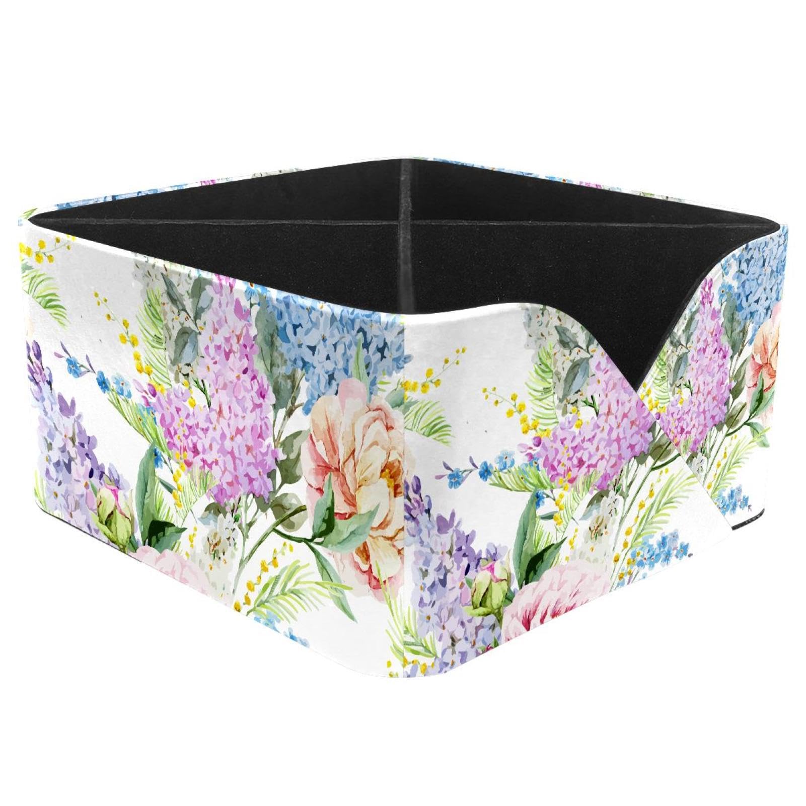 KengjuTesu Watercolor Lilac Peony Flowers Desktop Organizer Pen Holder, Rectangular Pencil Cup for Office, Study and Makeup Stations