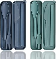 JEPELUS 2 Sets Reusable Plastic Utensils with Case - Travel Chopsticks Fork Spoon Knife for Camping Lunch Box Daily Use