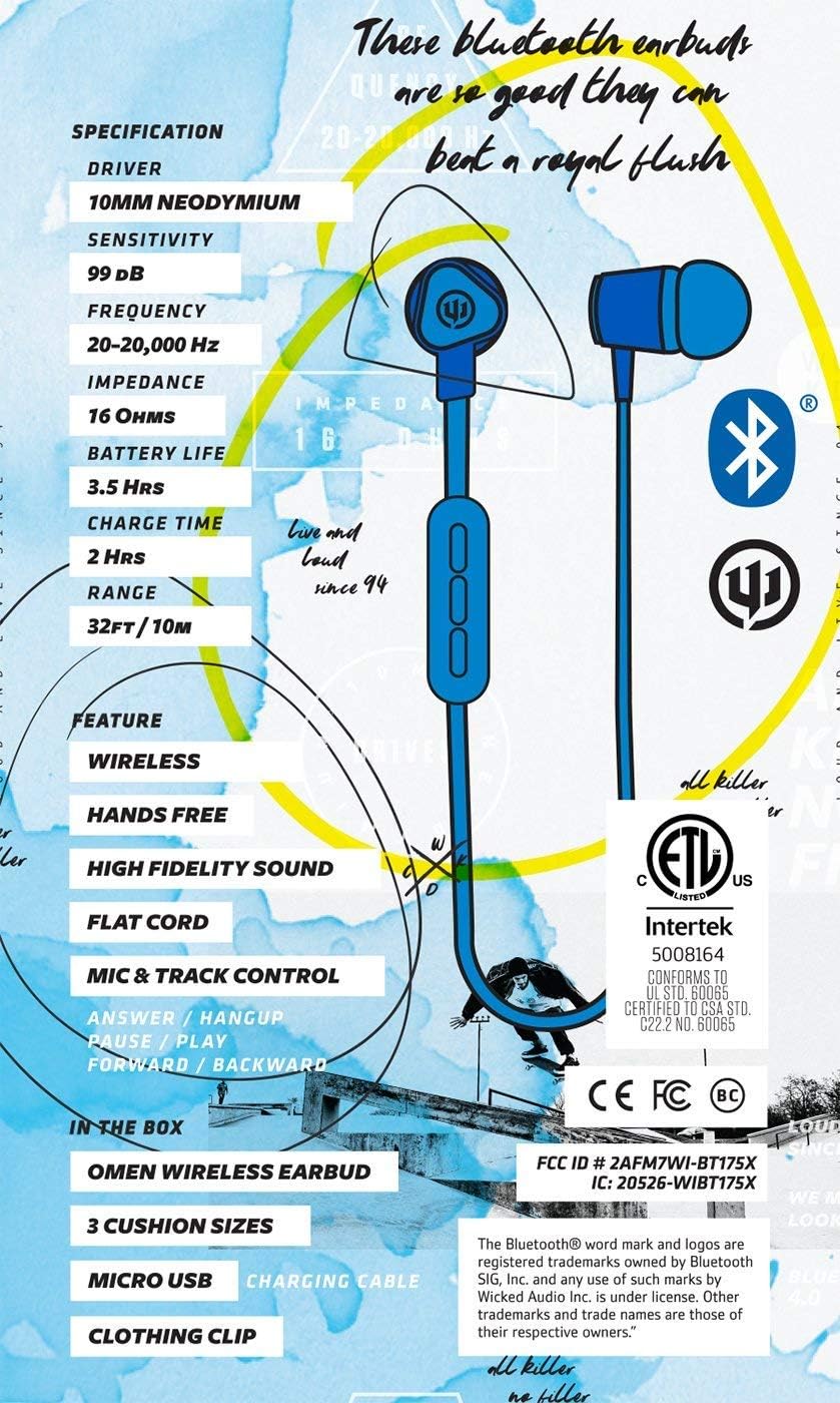 Wicked Audio Omen Earbuds Specifications Graphic