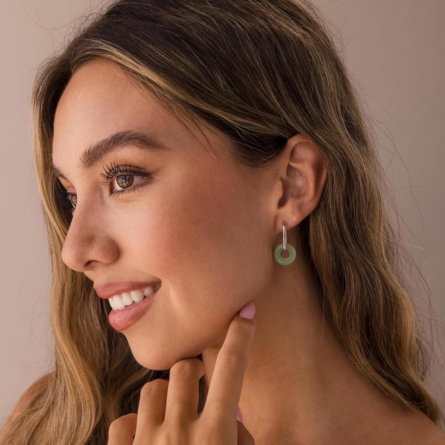 CAITLYNMINIMALIST Natural Jade Chunky 18K Gold Plated & Silver Dangle Drop Bold Huggie Hoop Earrings for Women Gift for Her