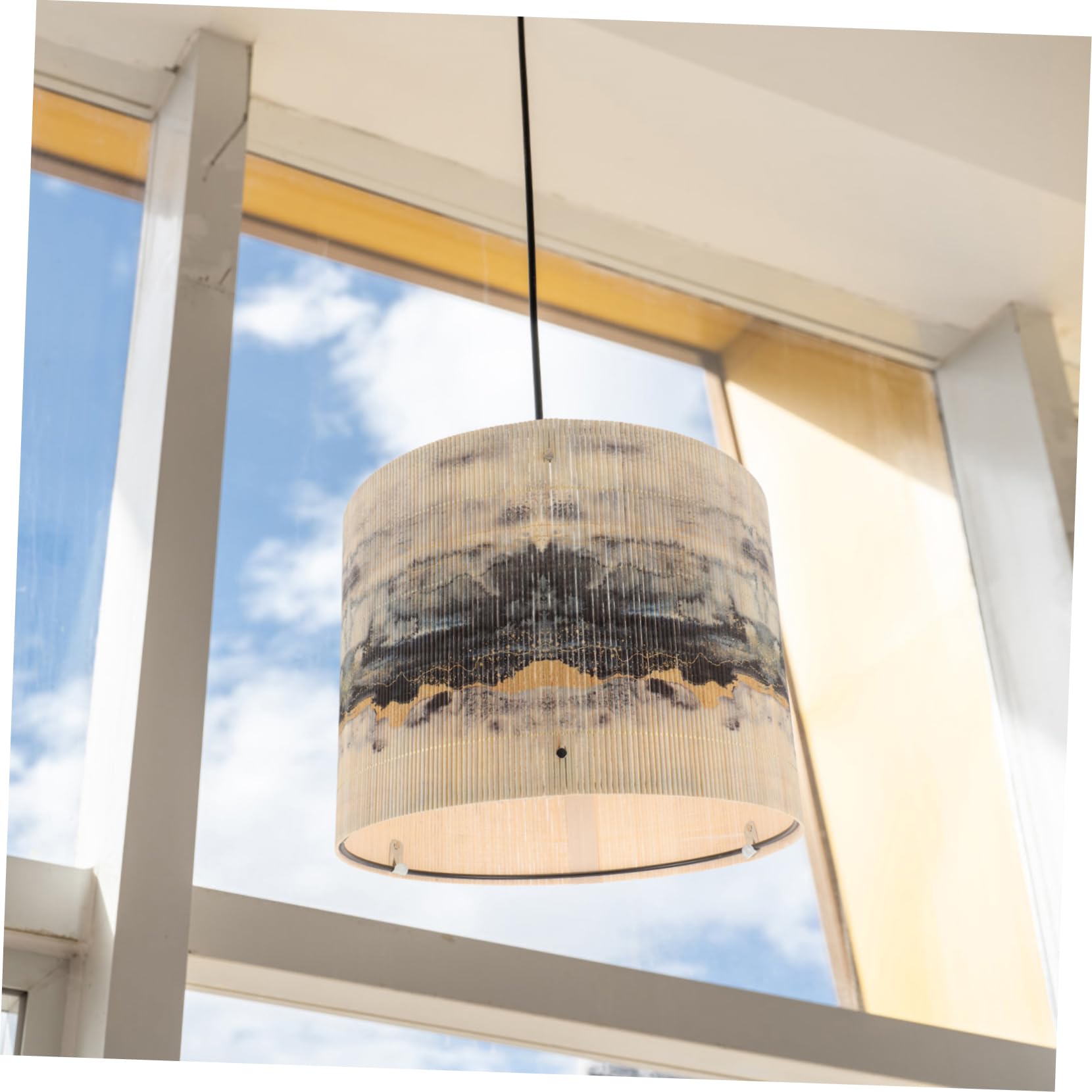 Artibetter Pantalla Ligera y Fácil de Instalar Impresión Estilo Pintura Europea de Lámpara de Bambú Compatible Bombilla E27 para Lámparas de Mesa Hogar o Estudio