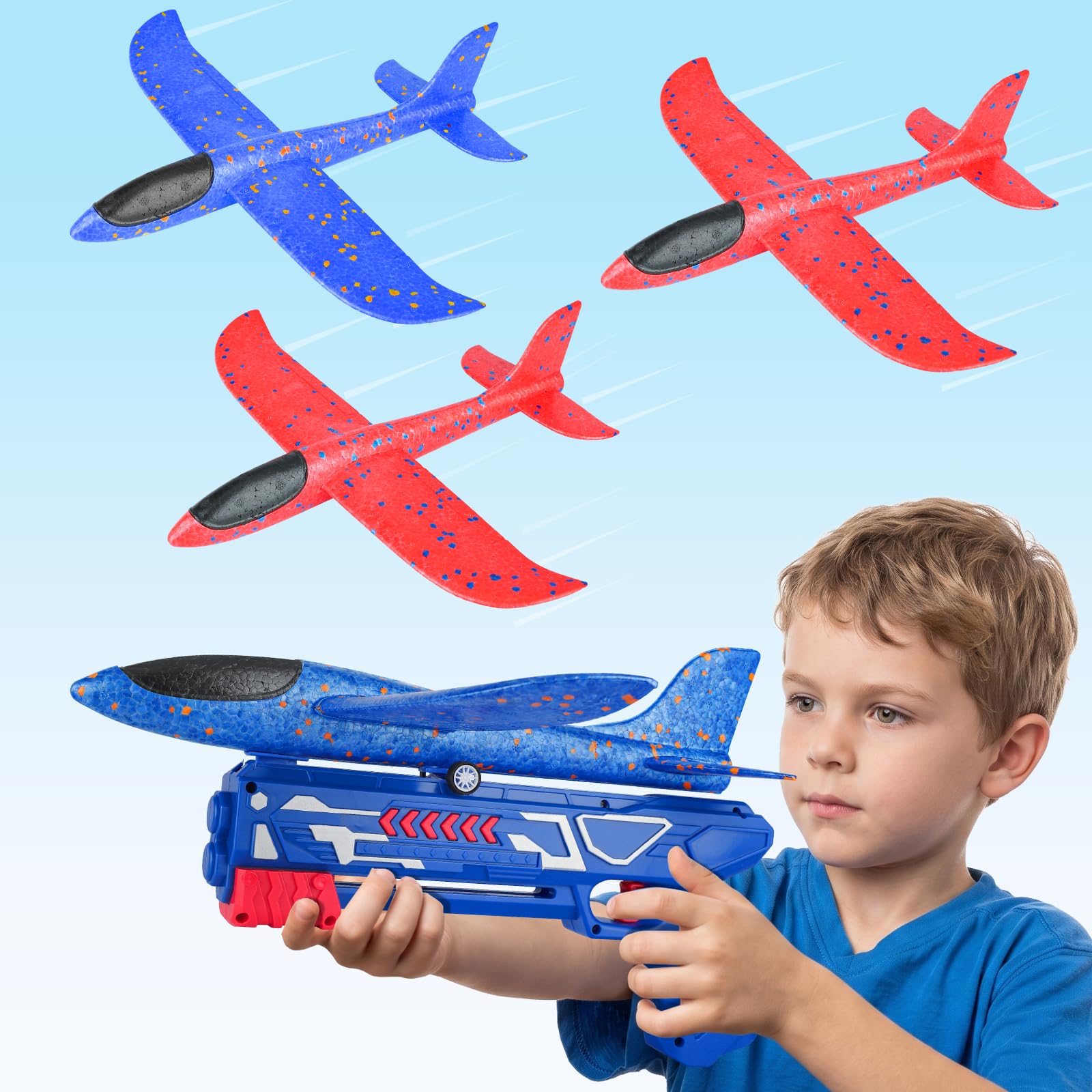 Aereo Polistirolo, Aeroplano Giocattolo Schiuma con Pistola Giochi Bambini | Regalo Natale Compleanno Bimbi 3 4 5 6 7 8 9 10 Anni Gioco Giardino Esterno All'aperto Interattivi