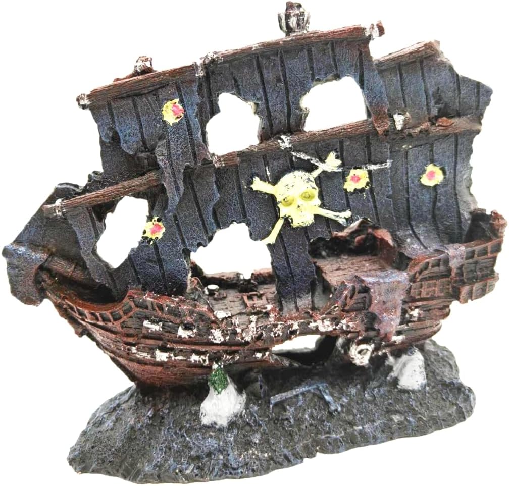 Aquarium Decor Sunk Wreck Boat Pirate Damaged Ship Fish Tank Cave Stone Ornament