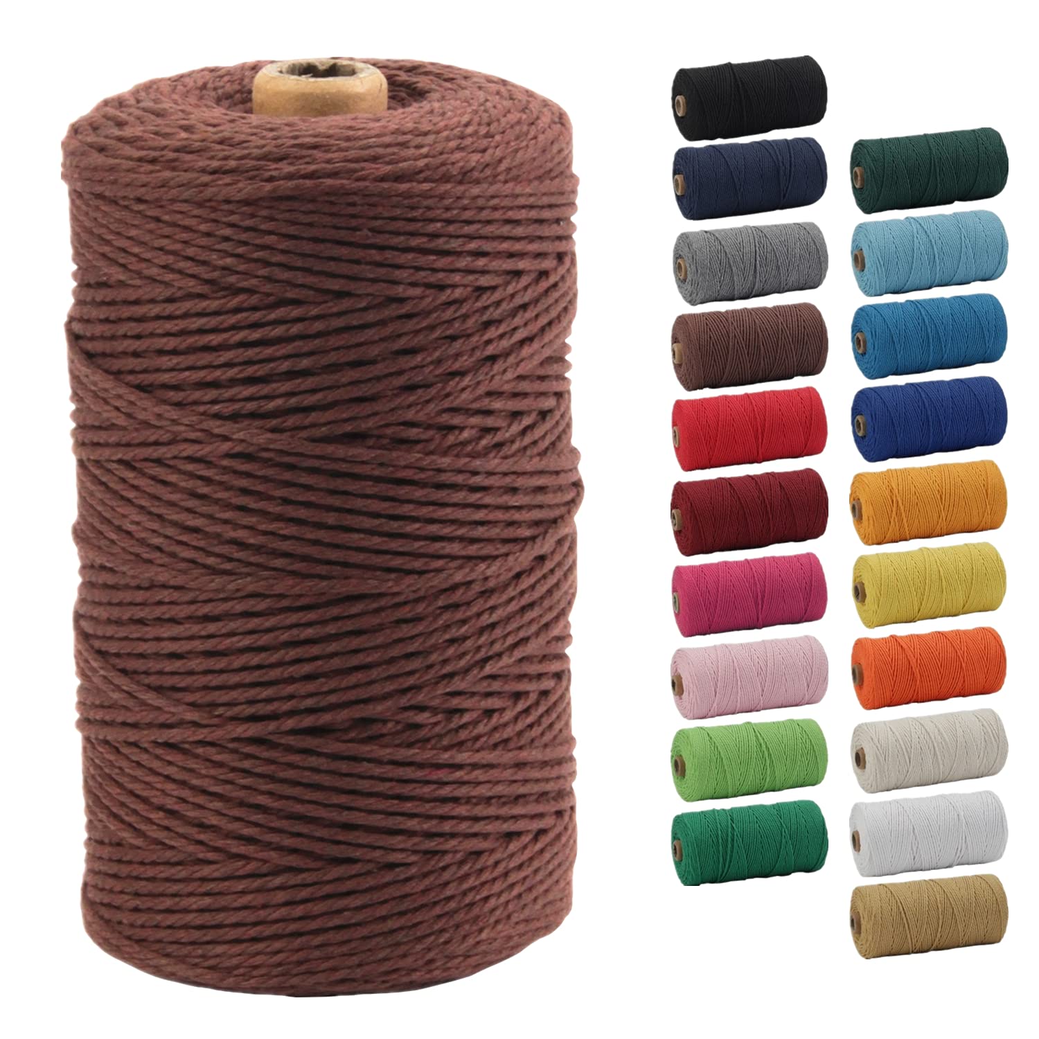 POZEAN sznurek do makramy, 2 mm x 220 m (ok. 200 m), kolorowa lina do makramy, 100% naturalna bawełniana lina do powieszenia na ścianie, wieszaki na rośliny, rękodzieło, robótki na drutach, Boże