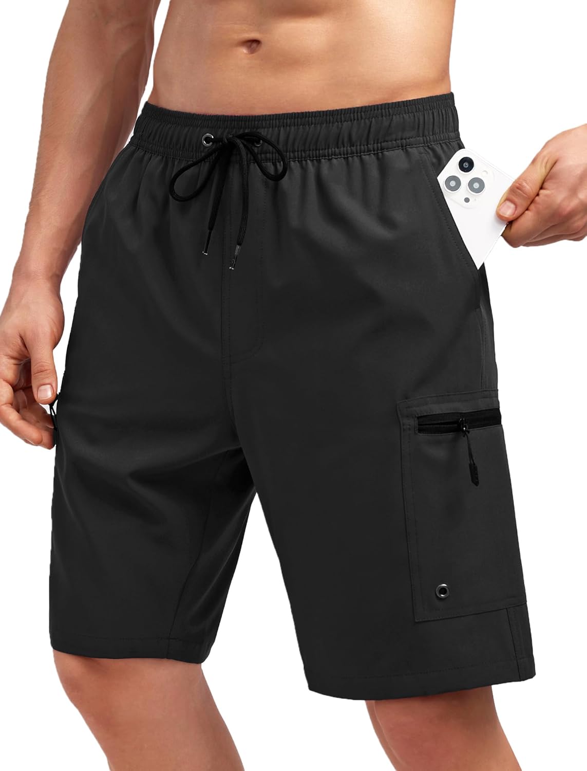 Mens Swim Trunks with Compression Liner Zipper Cargo Pockets Bathing Suit 9 Inch Quick-Dry Swimming Shorts - Image 2