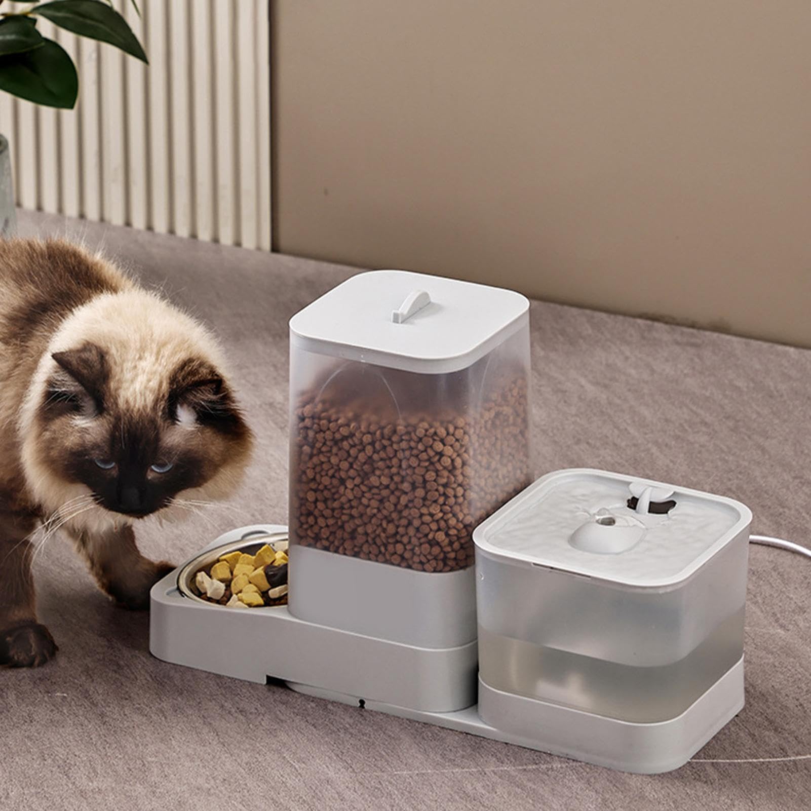 Distributeur Automatique Croquettes Chat Bol en Acier Inoxydable Grande