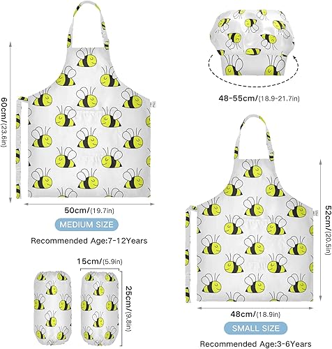 Miniatura 3 de Cute Animals Bee - Delantal y sombrero de chef para niños, juego de 3 delantales de cocina con bolsillos para niñas