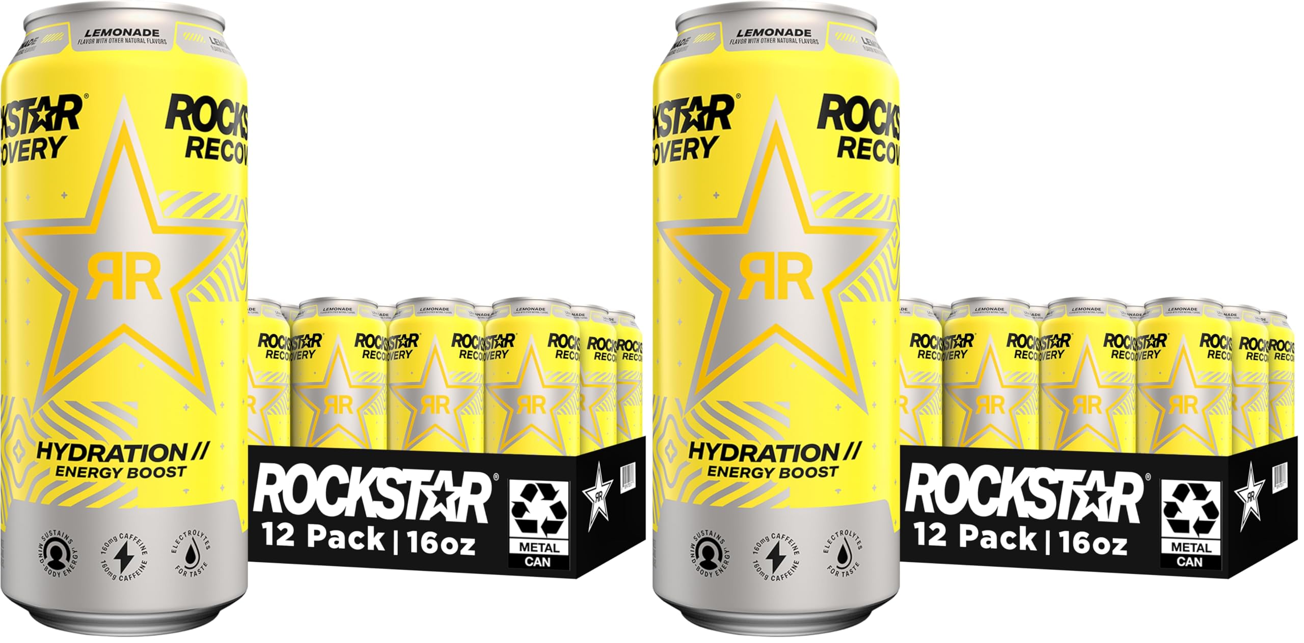 Rockstar Energy Drink with Caffeine Taurine and Electrolytes,Recovery Lemonade,16oz (Packaging May Vary),(Pack of 24)