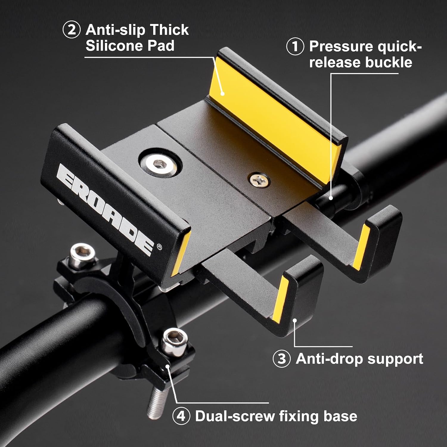 EROADE Motorcycle,Bike Phone Mount Holder,2Ounce Light and Stable Full Aluminum Motorcycle Phone Mount, Handlebar Mounted Cell Phone Holder for Bike, 360° Rotation,fit 4.5-7 Inch Phones (Yellow)