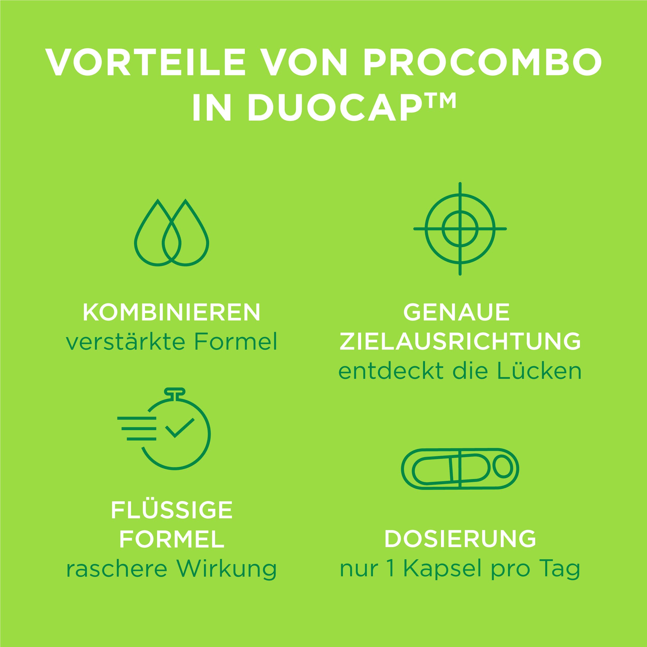 ProCombo – das smarte Synbiotikum mit gezielter Ausrichtung der "guten" Bakterien. Doppelkapsel und flüssige Formel für schnelle Ergebnisse. 1 Kapsel pro Tag. Laborgeprüft (30 Kapseln)