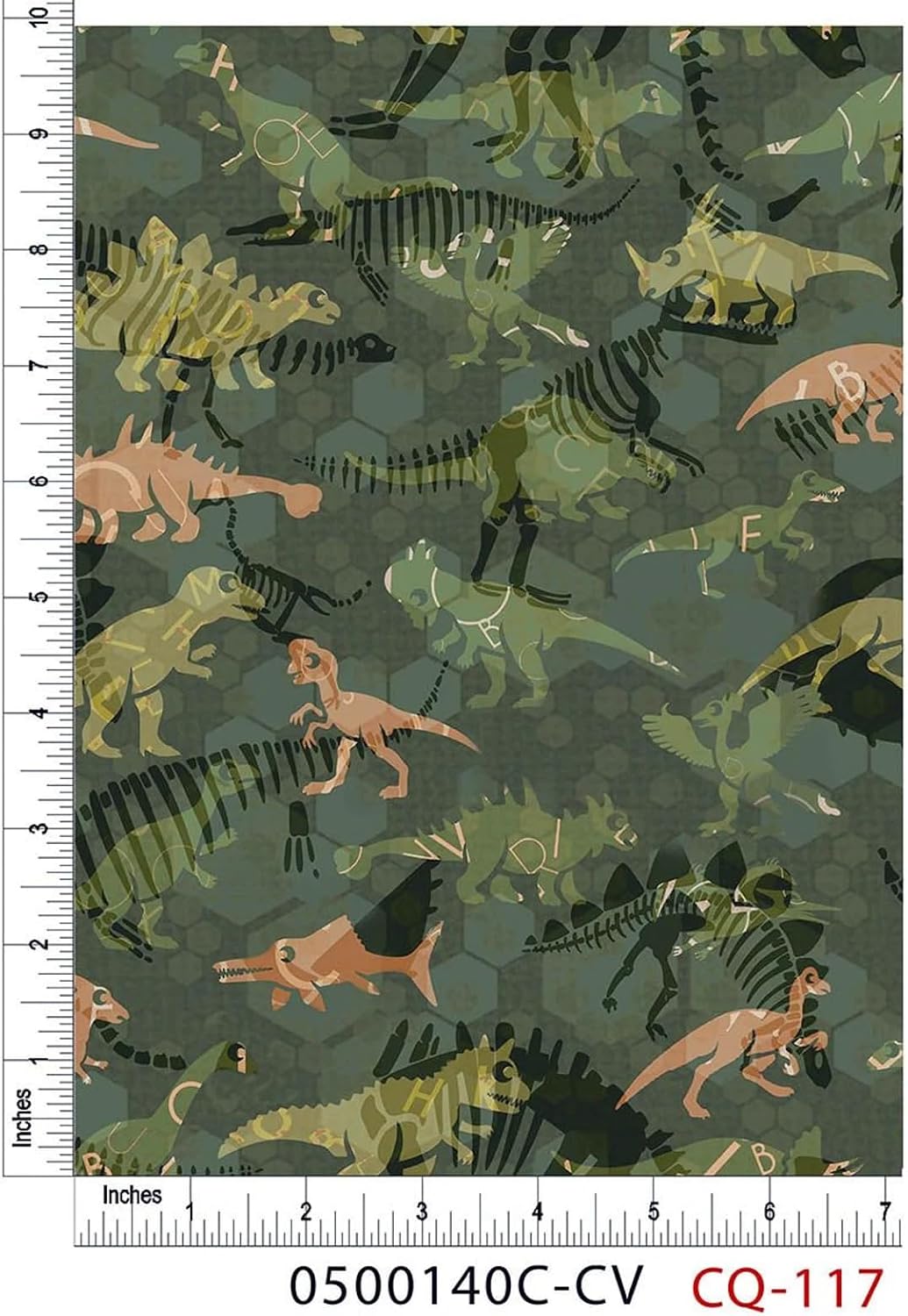 Dinosaur Bones Design 100% Cotton Quilting Fabric by The Yard (Army Green, Melon, Navy)