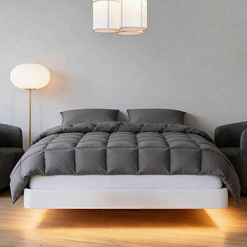 Miniatura 17 de Edredón de lujo de fibra de plumón gris tamaño Queen - Núcleo de edredón de fibra de plumón para todas las estaciones - Inserto de edredón de hotel