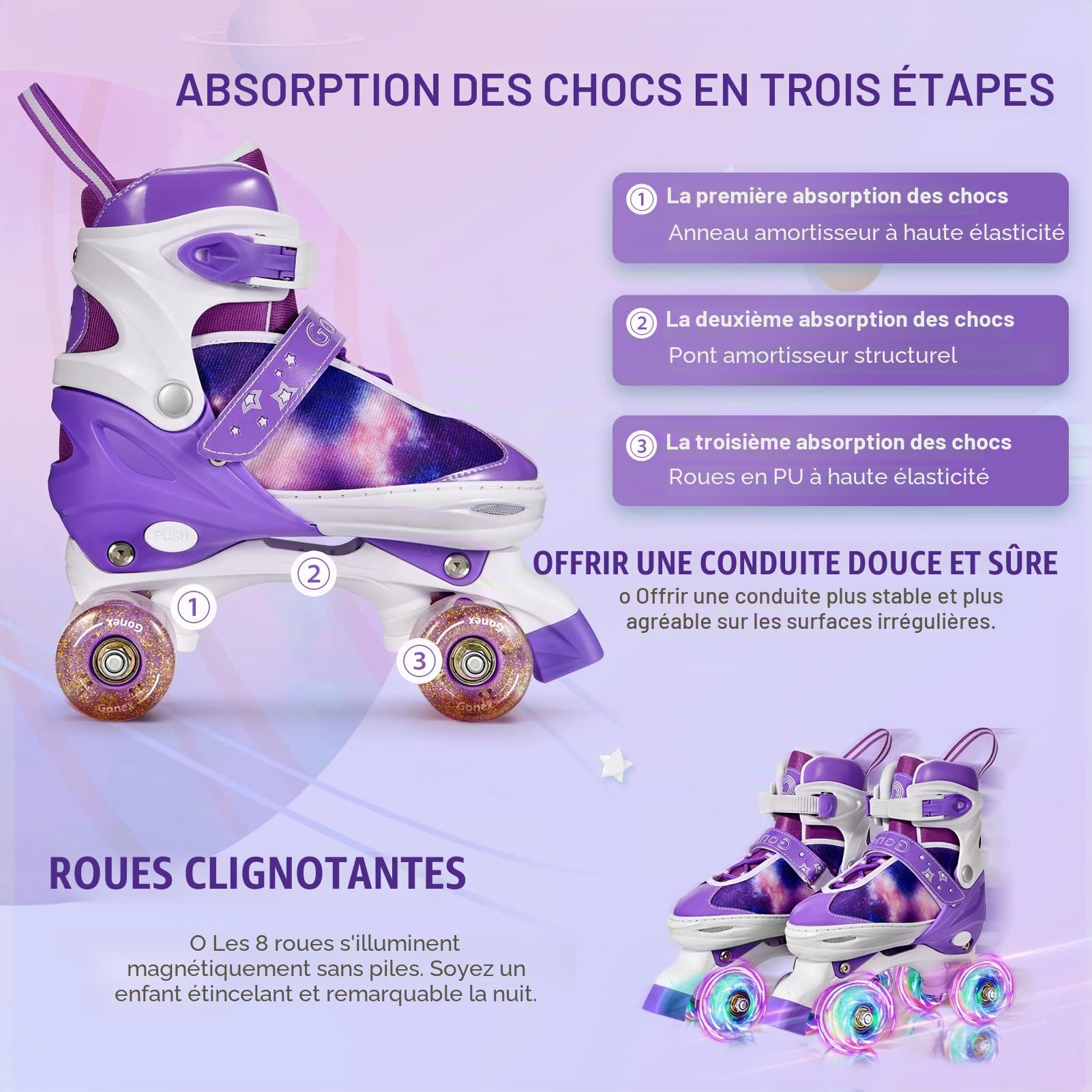 Gonex Rollers Enfant Réglables Quad à Roues Éclairées pour Filles Débutants