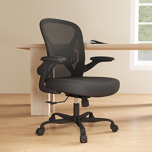 Miniatura 8 de ZZH Silla de oficina de malla con soporte lumbar ajustable y brazos abatibles, silla de escritorio ergonómica para oficina en casa con ruedas, color