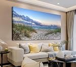 Ocean Beach Wall Art Landscape Canvas Pictures Large Modern Sea Decor Blue Canvas Artwork Waves for Living Room Bedroom Office Home Wall Decor Contemporary Wall Art Framed Ready to Hang 50cm x 100cm