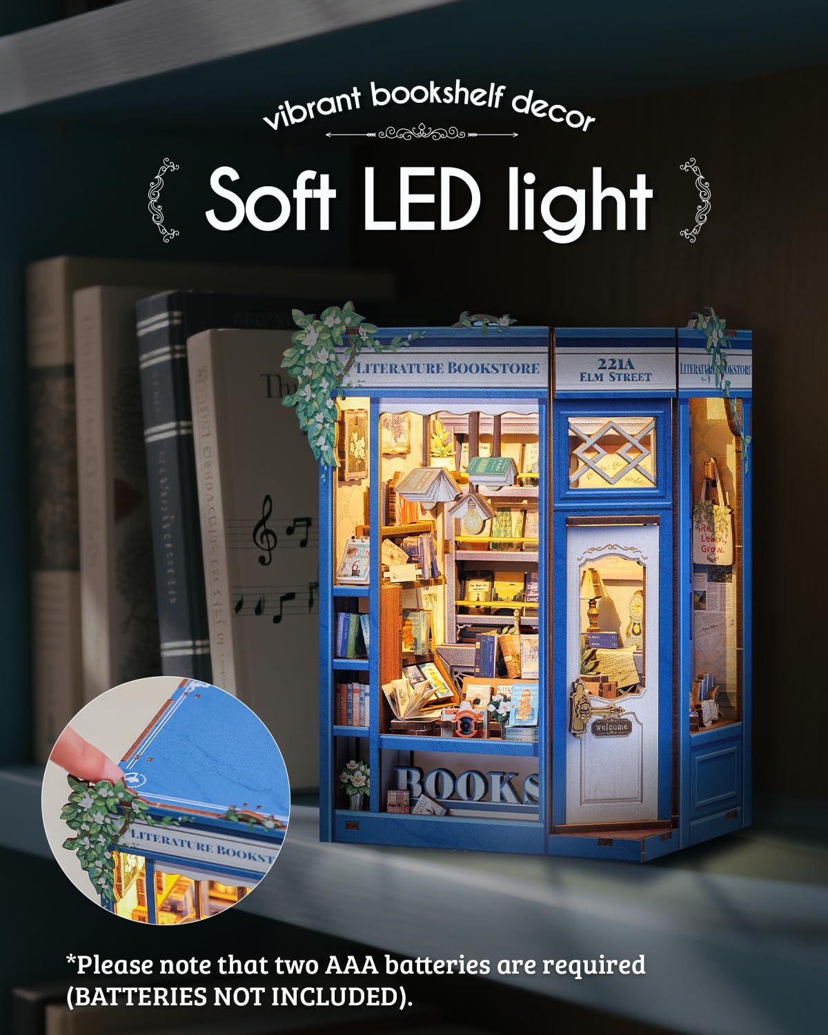 Cutefun Book Nook, kit fai da te per casetta in miniatura per adulti, scaffale per libri, puzzle 3D in legno, mini kit modello artigianale, regalo per donne amanti dei libri (Literature Bookstore)