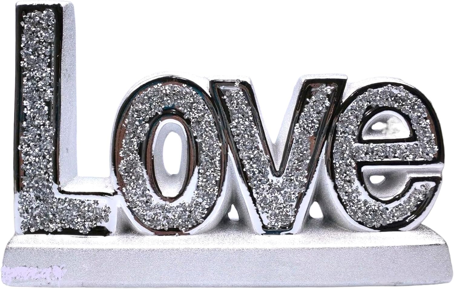 SHABJY Love Ceramic Sculpture Ornament, Chrome Silver, Crushed Diamond, Handmade, 17 cm