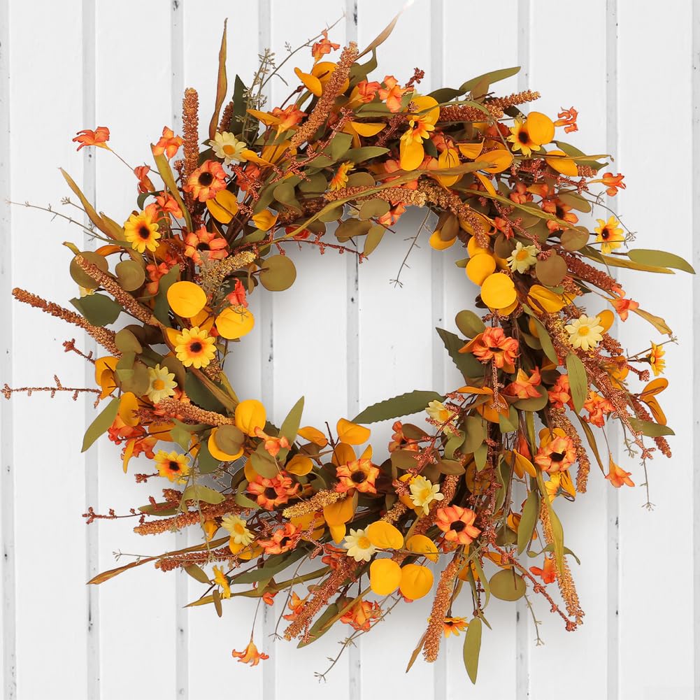 Ghirlanda autunnale decorativa con foglie d'acero, ghirlanda di fiori realistica per il Ringraziamento e il Ringraziamento, robusta decorazione per porta, diametro 50 cm
