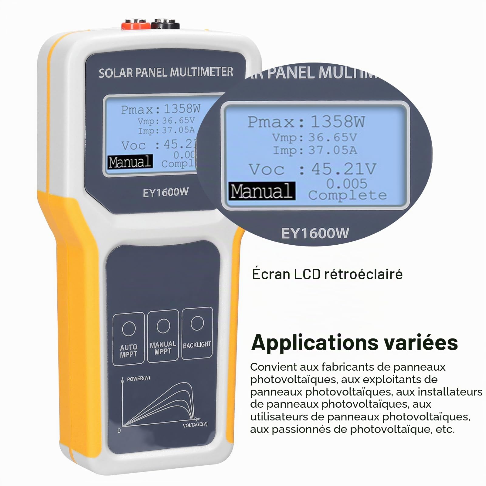 Multimètre de panneau photovoltaïque 1600W Testeur MPPT pour panneaux solaires