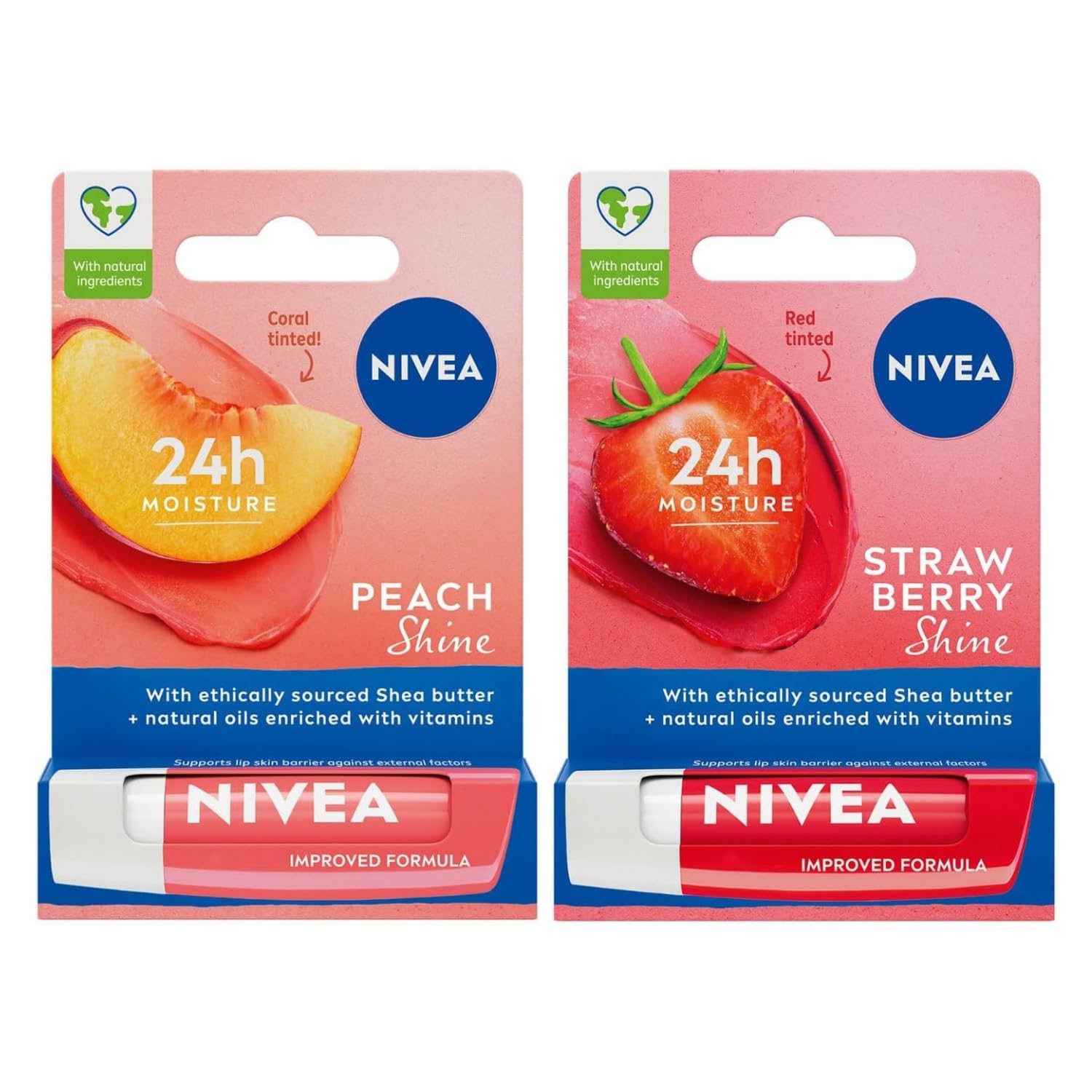 NIVEA Çilek Dudak Bakım Kremi 4.8 g, Çilek Kokusu + NIVEA Şeftali Dudak Bakım Kremi 4,8 g, Şeftali Kokusu