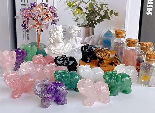 Miniatura 4 de QINJIEJIE 3 piezas de decoración de elefante, estatua de amatista, cristales de cuarzo rosa, aventurina verde, piedras preciosas de escritorio,