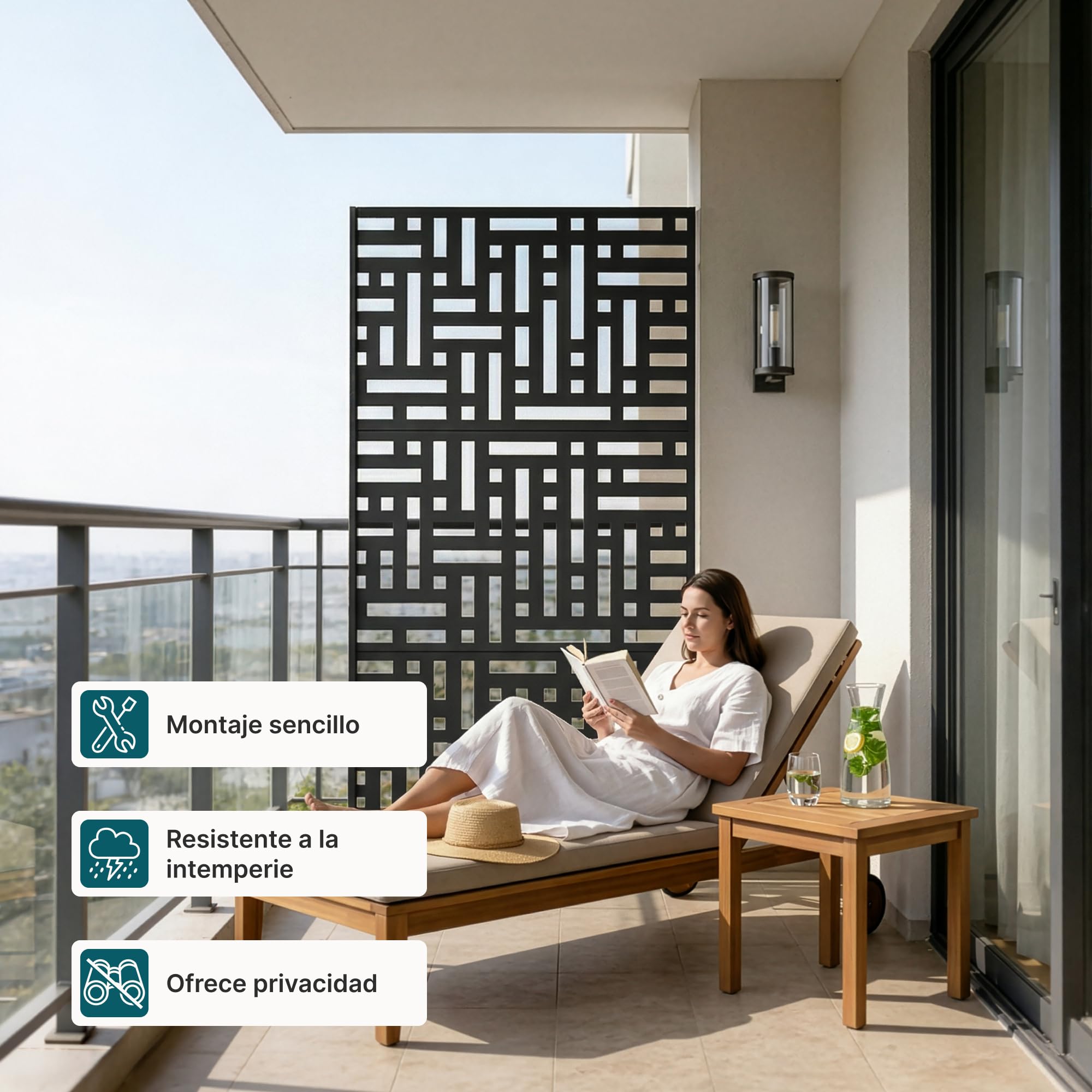 casa.pro Tabique Bernalda Divisor de Espacios Biombo Separador de Ambientes Exterior Interior Diseño Atractivo Protege del Sol Viento Acero Galvanizado 180 x 90 x 40 cm - Negro
