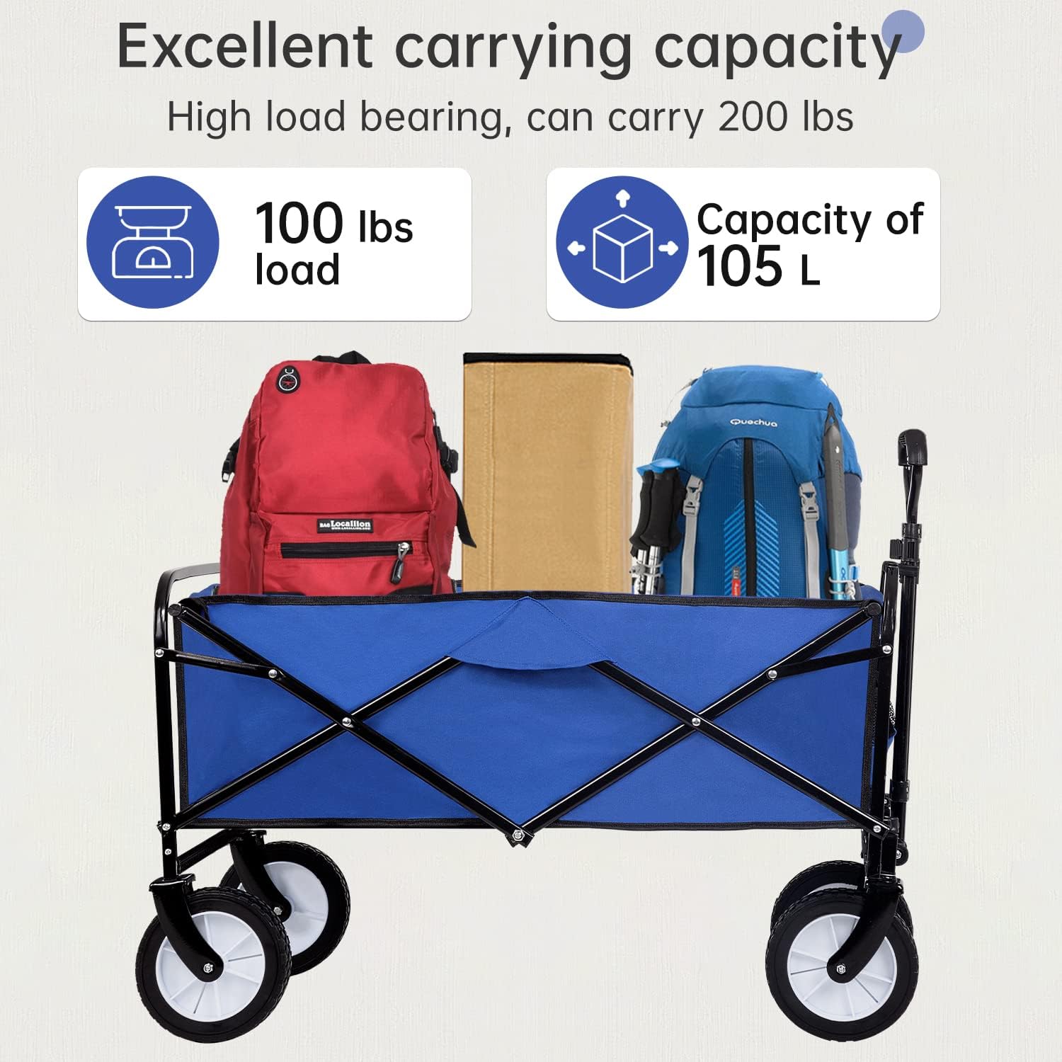 Collapsible Folding Wagon Garden Cart Beach Wagon Grocery Wagon All-Terrain Wheels Garden Grocery Wagon for Shopping Park Picnic, Beach Trip, Outdoor Activities, Camping (Blue) : Patio, Lawn & Garden