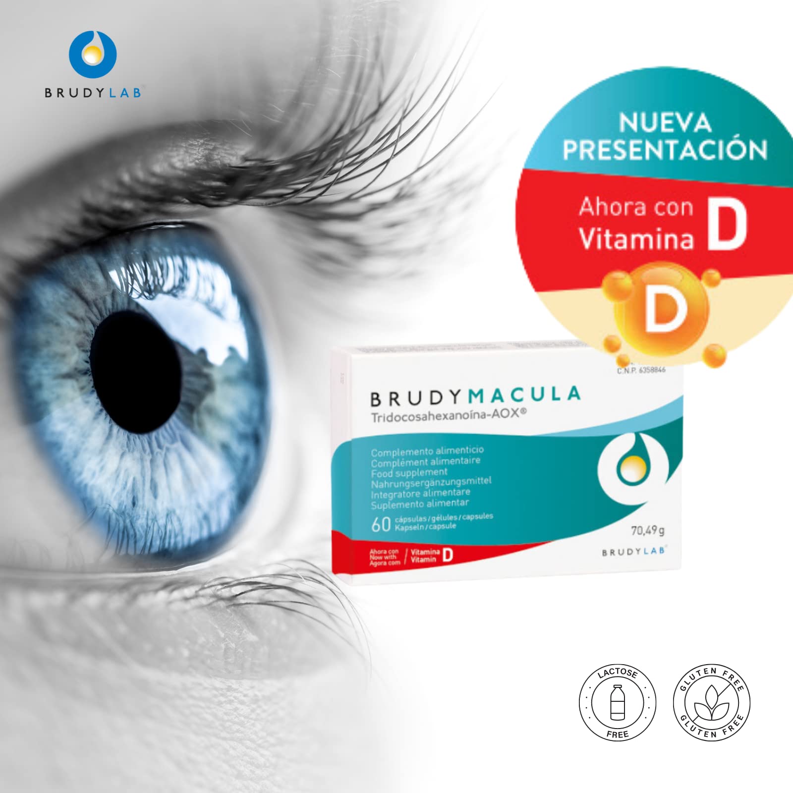 BRUDY LAB Brudy Macula - Acides gras Omega 3 DHA EPA DPA Lutéine et minéraux - Réduit le stress oxydatif dans la dégénérescence maculaire liée à l'âge (DMLA) - 60 gélules