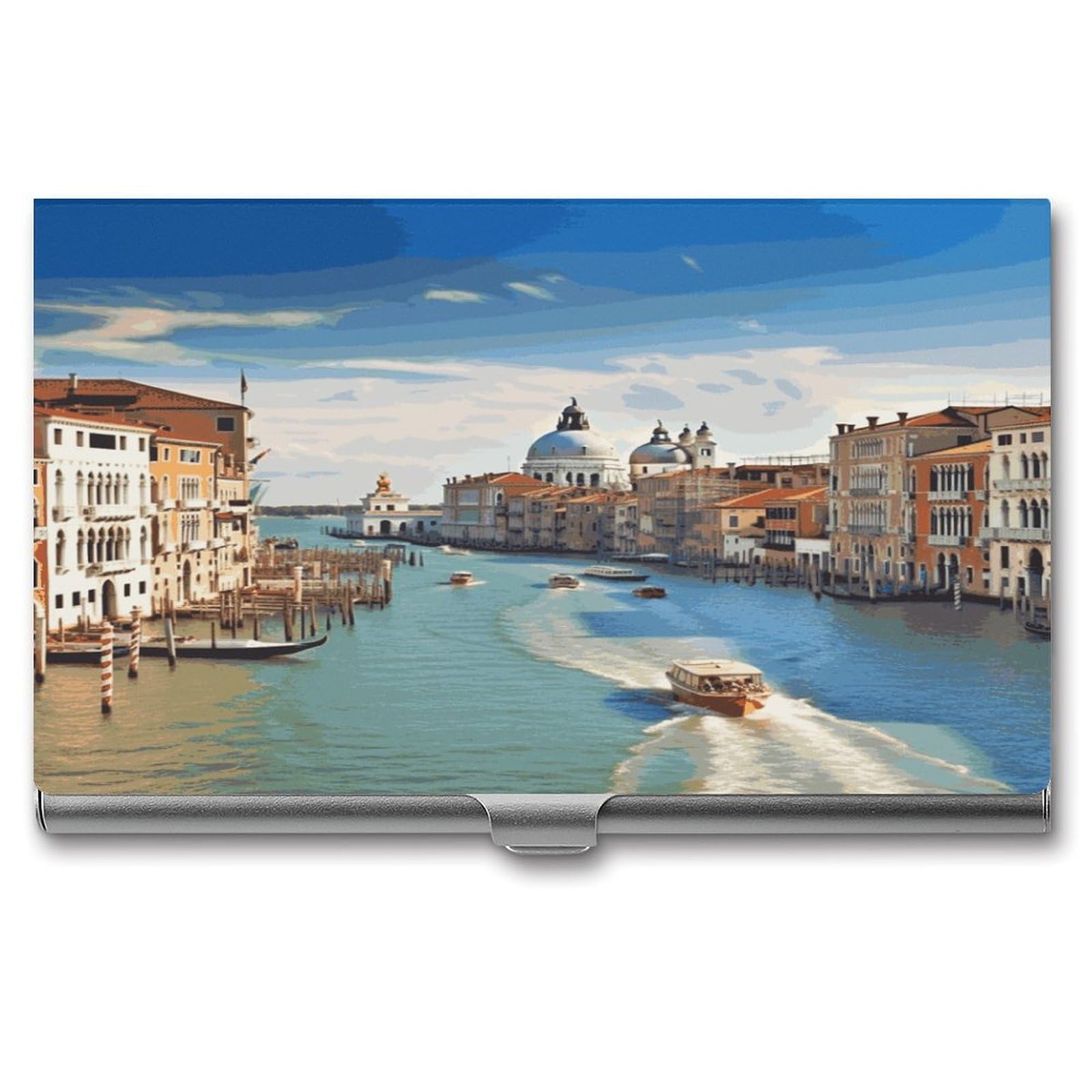 JTREHY Grand Canal in Italy Business Card Holder Slim Purse Name Card Holder Portable Metal Business Card Case Wallet Large Capacity Lightweight Business Card Case for Men Women