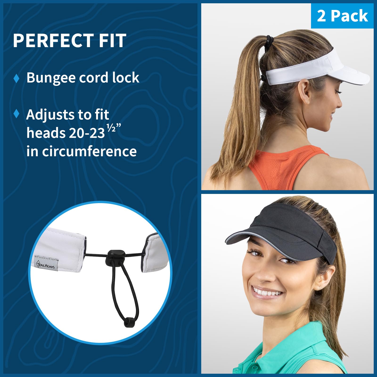 TrailHeads Visor Cap Damen - Sonnenschild Damen zum Laufen, Golf und Tennis – Recyceltes Tennis Cap Damen