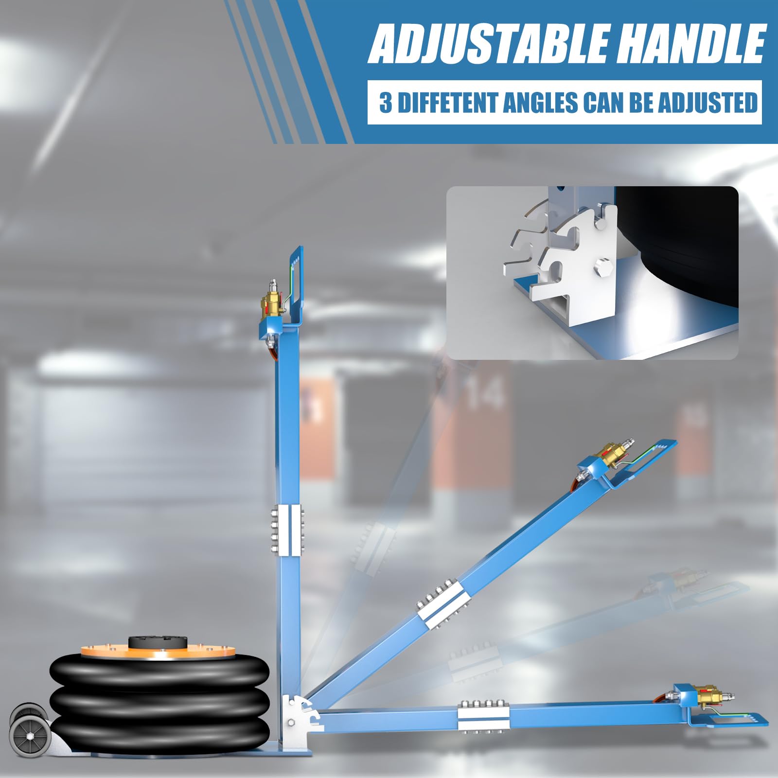 LARBANKE Gato de aire, gato neumático de triple bolsa de 5 toneladas/1000 libras, altura de elevación rápida de 3 segundos de 5.9 a 15.75 pulgadas, gato de aire con manos largas ajustables, para