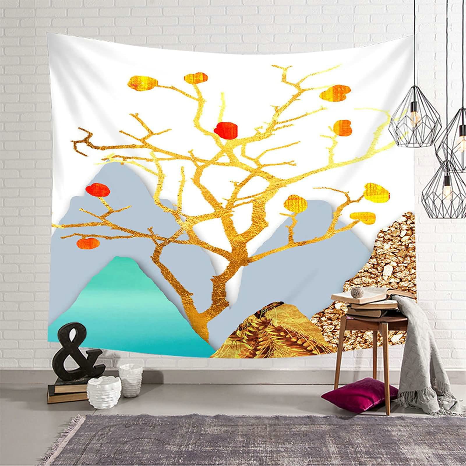 Tapiz de pared decorativo KnSam de poliéster 150x130 cm con paisaje de montaña