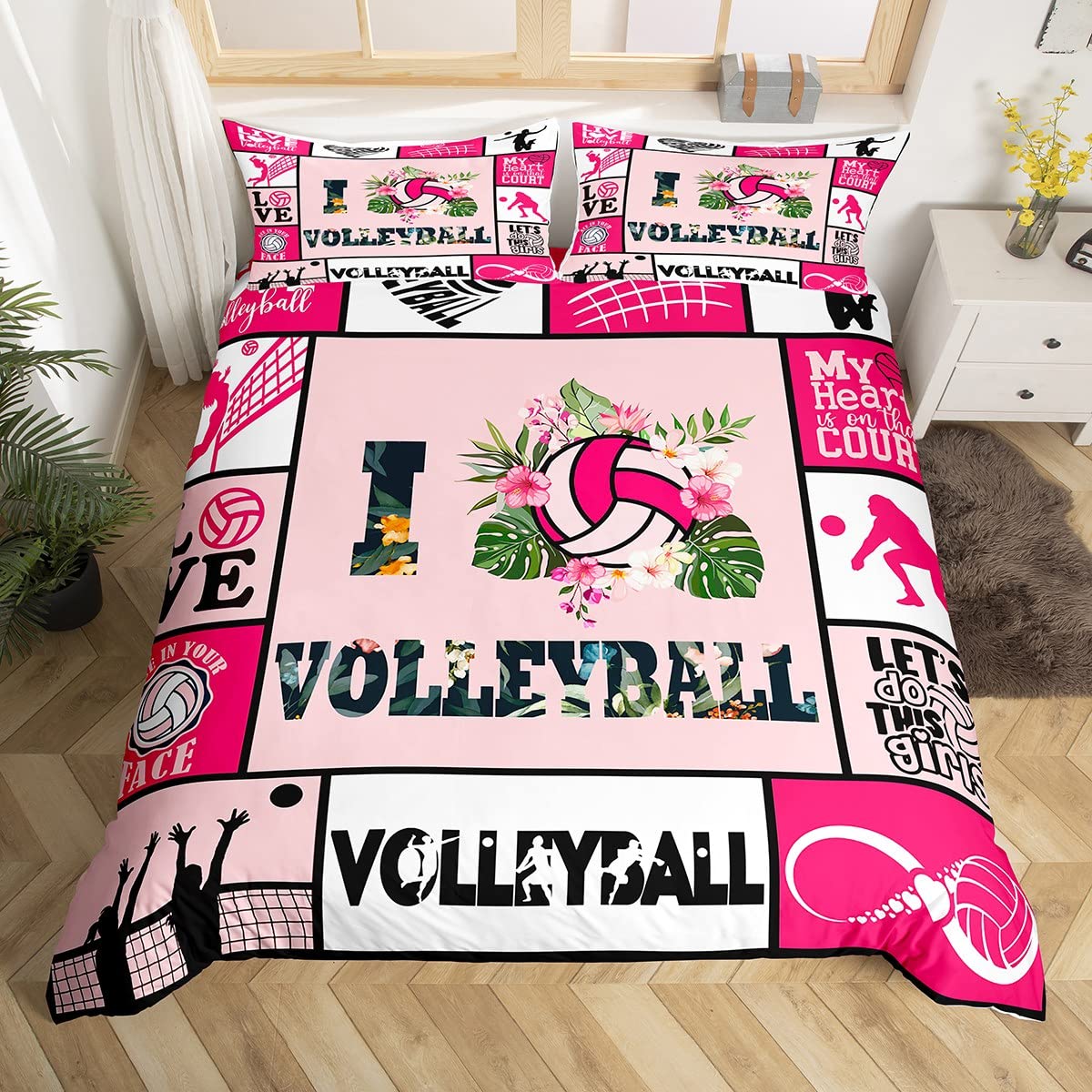 Manfei Volleyball Duvet Cover Set Single Size, Sports Theme Comforter Cover with 1 Pillowcase