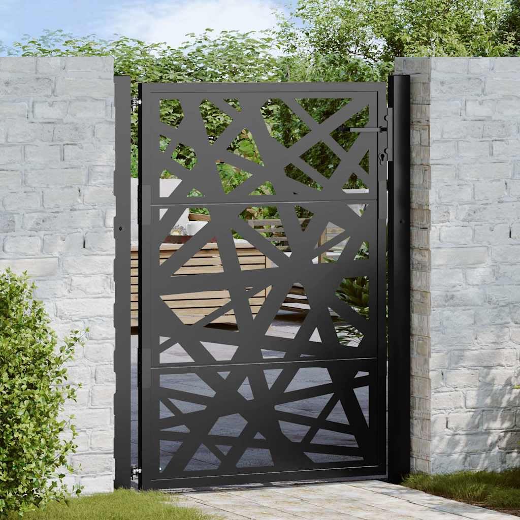 IKAYAA Cancello Giardino Cancello Esterno Cancello Giardino Esterno Porta da Giardino in Acciaio Cancello in Metallo con Maniglia e 3 Chiavi Design Leggero-Nero-105 x 130 cm