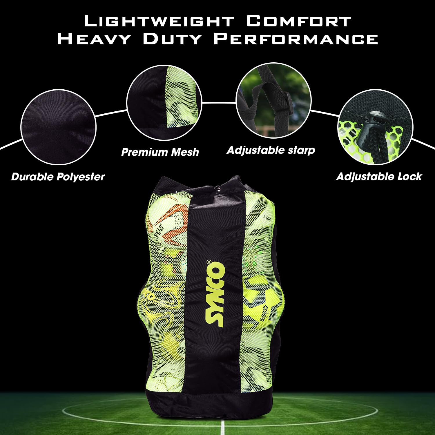 Synco XL Ball Carry Bag | 15 Balls Capacity | for Football, Basketball, Volleyball, Handball (Black) 2