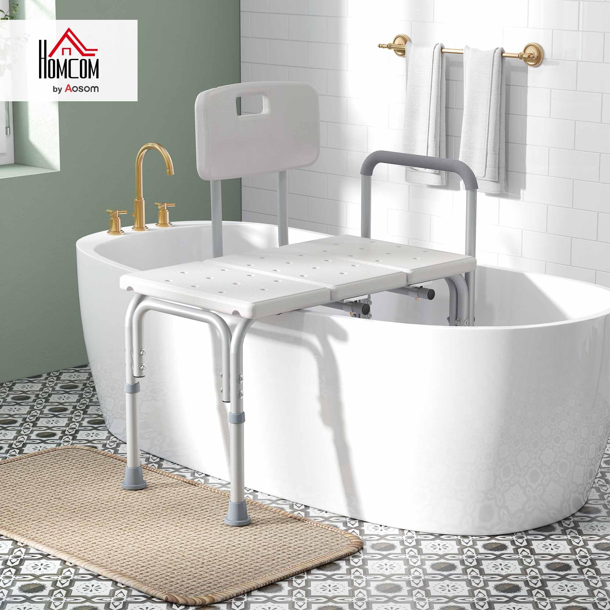 Homcom Sedia da Doccia con Altezza Regolabile su 6 Livelli, Piedini e Bracciolo Antiscivolo, Ampia Seduta (68.5x40.5cm)