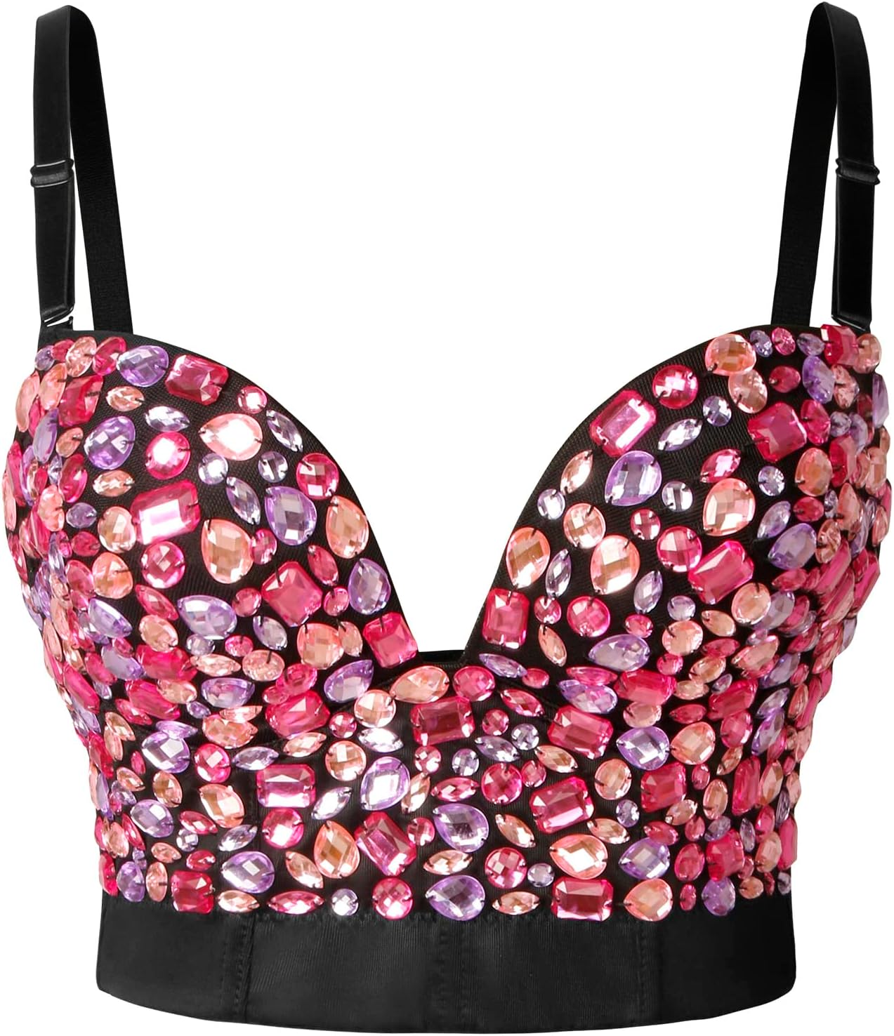 Charmian Women's Spaghetti Straps Rhinestone Beaded Clubwear Bustier Crop Top Bra - Image 3