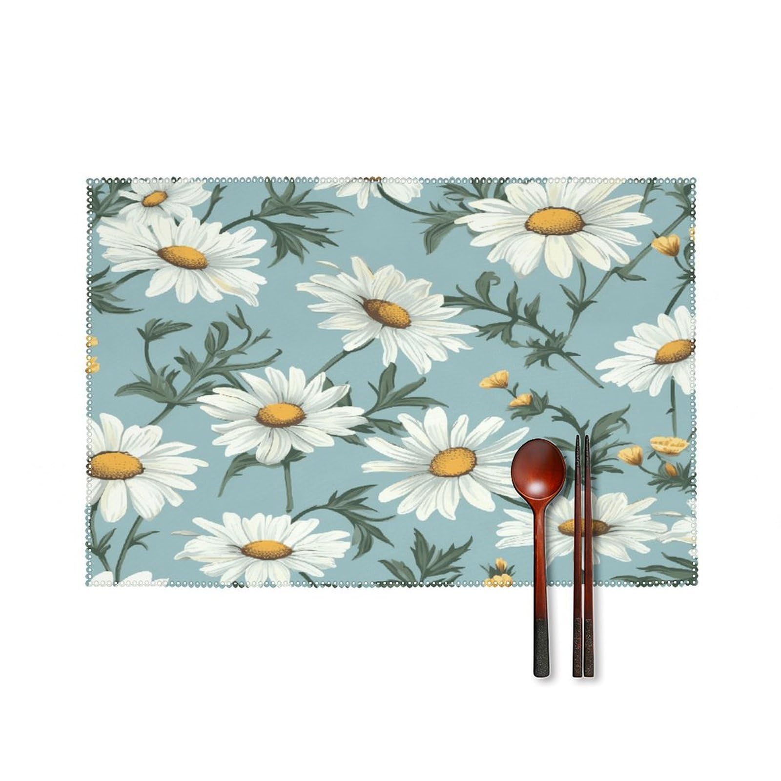 Daisy2 Placemat Set of 6,Thickened Non-Slip Place Mats Heat Resistant Reversible Table Mats Resistant Washable Place Mat for Kitchen Dining Table Decoration Indoor