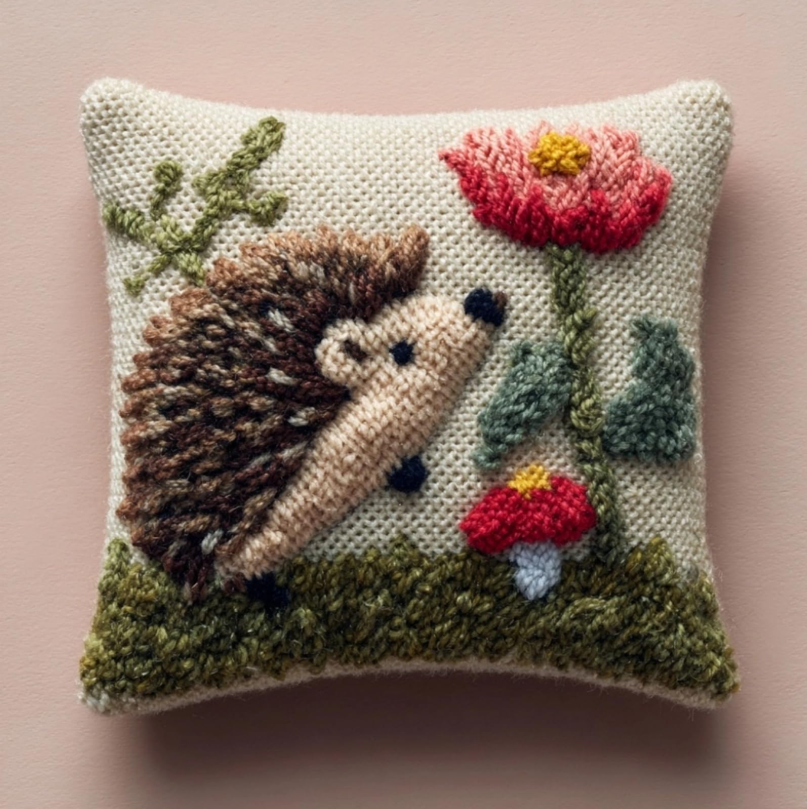 Wallustrioaw Hedgehogs And Flowers Latch Hook Craft Cushion Kit 43X43cm,