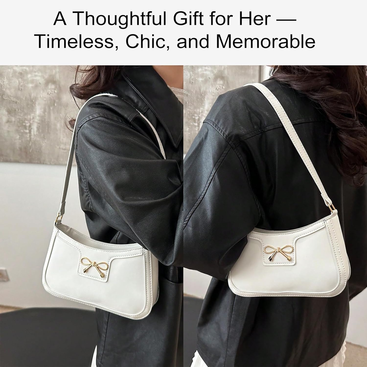 Fashion Bow Shoulder Bag for Women, Cute Hobo Tote Handbag Zipper Clutch Purse for Work Travel Casual - Image 6