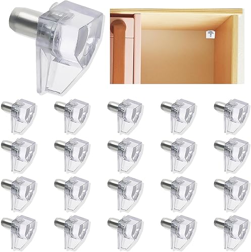 20 clavijas de soporte de estante transparentes, pasadores de estante de gabinete de plástico, soportes de estante de gabinete, pasadores, soporte
