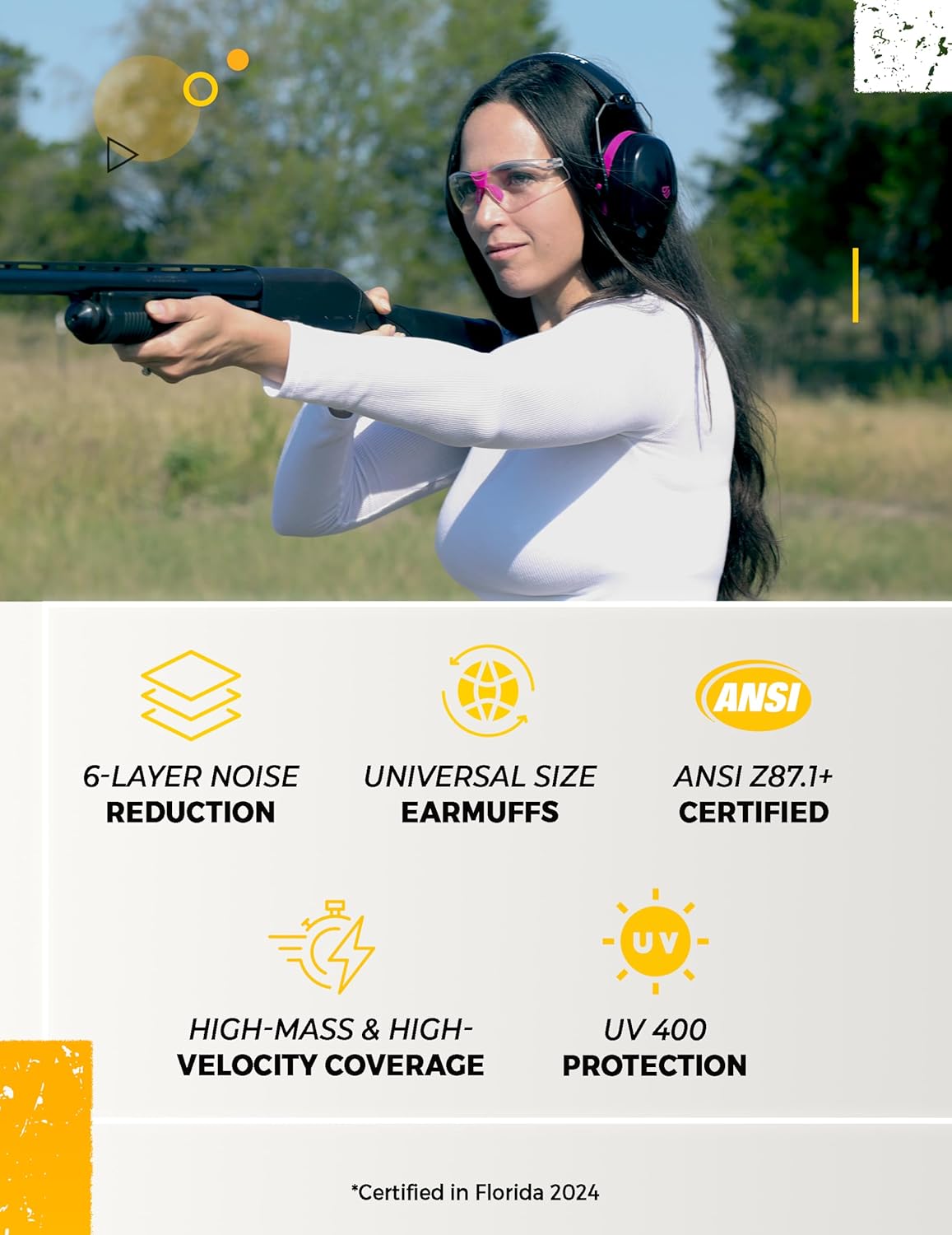 TradeSmart Gun Range Protection Duo Kit - Grey and Yellow Shooting Eye and Ear Protection for Women and Men, U.S. Certified